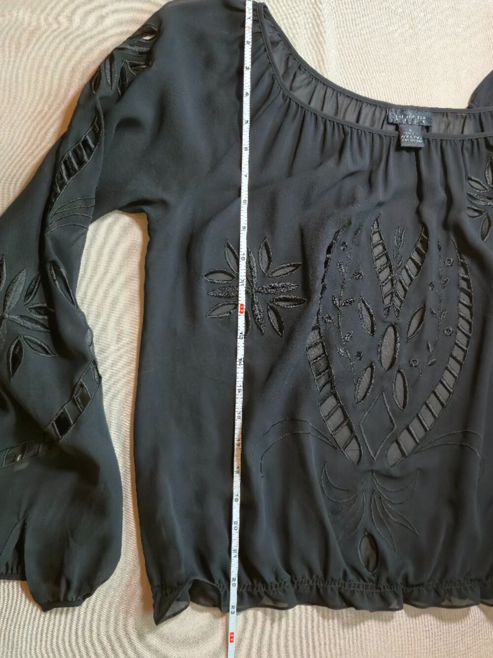 The Limited 100% Silk Black Embroidered Blouse Sheer with Cutouts size L Boho - Picture 12 of 16